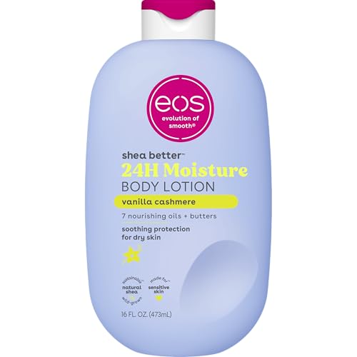 eos Shea Better Body Lotion Vanilla Cashmere, 24-Hour Moisture Skin Care, Lightweight & Non-Greasy, Natural Shea, Vegan, Vanilla Body Lotion, 16 fl oz