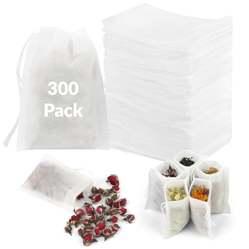 300 Pcs Disposable Tea Bags for Loose Leaf Tea, Unbleached Food-grade Tea Filter Sachets with Drawstring, Empty Tea Infuser Bag for Coffee, Herbs, Spices (3.54" x 2.75")