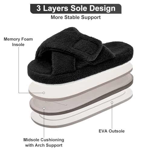Women's House Slippers Adjustable Indoor Shoes Open Toe Bedroom Fuzzy Slide2