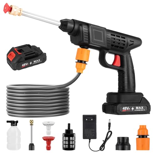 Idropulitrice Portatile a Batteria, 50 Bar Idropulitrice Portatile con 2 Batterie Potente per la Pulizia di Auto, Patio, Giardino