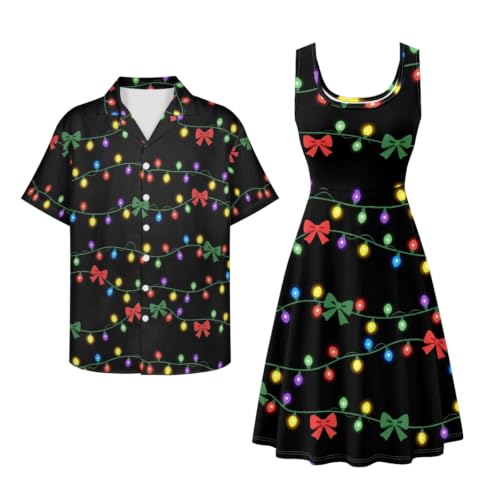 Image of Dreaweet Summer Dresses for Women A-Line Sleeveless Flowy Sun Dresses,Men's Casual Button-Down Shirts,Couple Matching Outfits