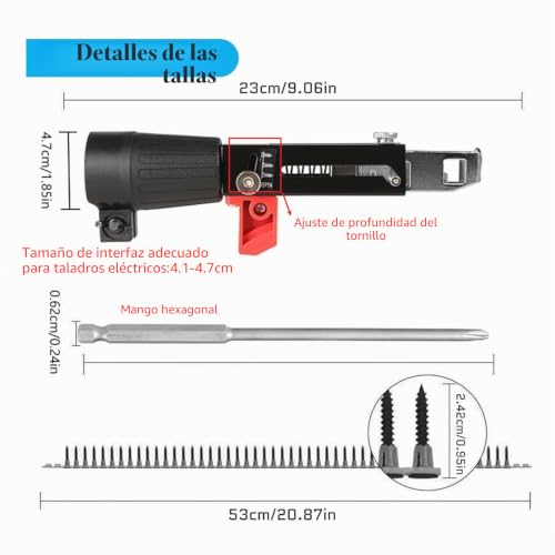 Miniatura 3 de Adaptador De Pistola De Clavos De Cadena, Equipo De Ajuste De Tornillo De Taladro Eléctrico Automático, Kit De Pistola De Clavos De Cadena Automática Herramienta De Carpintería Para Tablero De Yeso Te