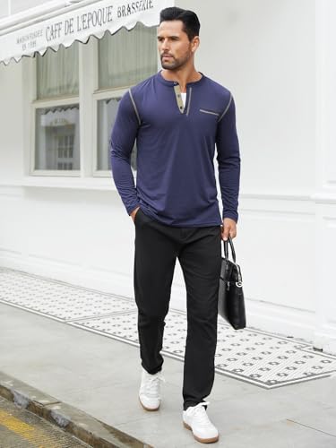 Hardaddy Color Contrast Henley Shirt Long Sleeve Button T-Shirt Henley Tshirt - image 4
