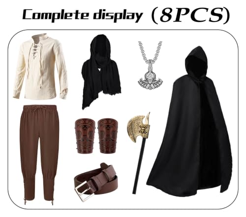 Image of 8 Pcs Medieval Costume for Boys Renaissance Viking Pirate Tunic Outfit for Kids