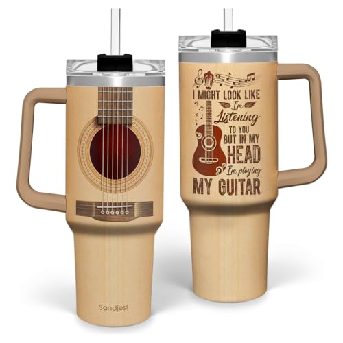 Image of SANDJEST Guitarist Gifts for Men, 40oz Stainless Steel Insulated Coffee Tumbler with Lid & Straw, Travel Cup Gift for Musician Guitar Player, Christmas Birthday