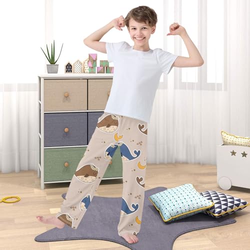 Whale Blue Brown Boys Pants Boys Athletic Pants Long Pant for Boywith Pockets Wide-Leg Size 6-14Y 5