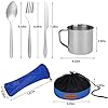 Stainless Steel Camping Cutlery Set, 8 Piece - Includes Spoons, Mugs, Bowls, Plates, Rags & Organizer Straps - Easy to Carry for Backpacking, Camping, Hiking and Picnics (Blue) #1