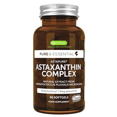 Astaxantina Natural, 42 mg de AstaPure, Antioxidante con Luteína y Zeaxantina, 90 Cápsulas...