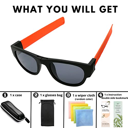 FOREVER1 – Slap Sunglasses (Orange) Novelty Foldable Sunglasses, Snap to Your Wrist or Bag, Slap Roll and Clip on Bracelet Sunglasses for Men, Women and Kids, UV 400 Protection. Packed in Nice Case.2