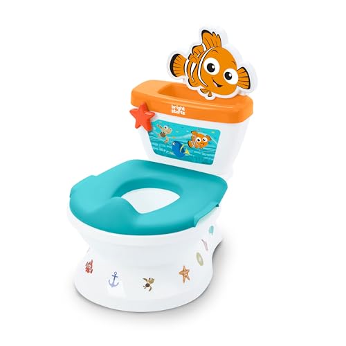 Disney Baby Finding Nemo My Size Potty Training Toilet by Bright Starts, Toddler Potty Chair with Flushing & Cheering Sounds, Removable Seat with Splash Guard & Handles, Ages 18+ Months, Up to 50 lbs