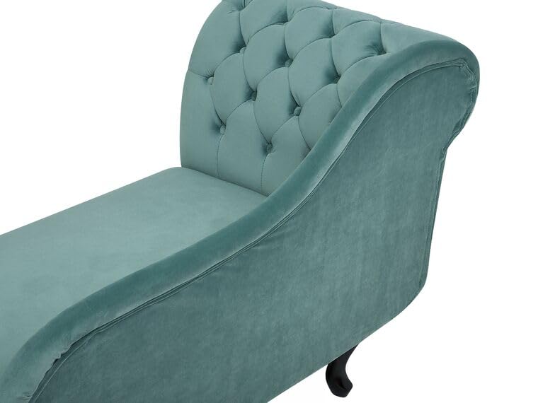 Image of Velvet Modern Chesterfield Chaise Lounge Couch 166 X 63 X 76 for Your Loving Space (Mint Green, Left Arm)