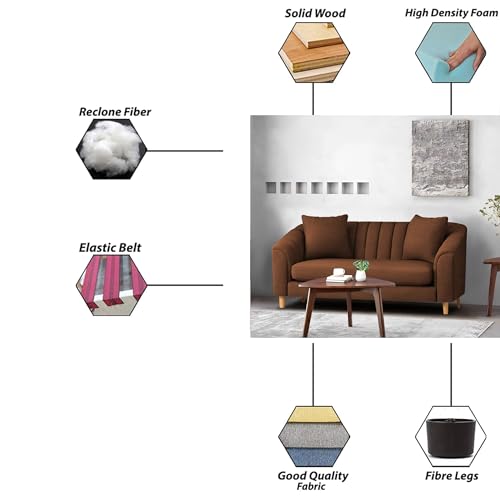 Image of Casaliving Doraldo 2 Seater Sofa Set for Living Room (Brown Colour) Premium Fabric Sofa