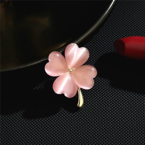 Image of Cats Eye Clover 4 Leaf Brooch Pin for Women Men Unisex Gold Plated Fashion Love Heart Shaped Flower Brooches Lapel Pins luck Decor Dress Accessories St Patrick's Day Birthday Holiday Jewelry Gift Souvenir