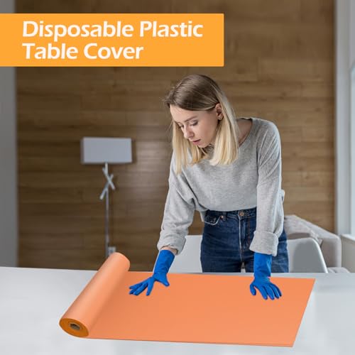 YSYJ Plastic Table Cover Roll - Orange Disposable Cloth 54 in x 100 Ft With Slide Cutter for Parties by YSYJ - Image 4