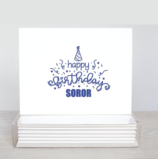Image of Custom Made Love Birthday Sorority FOLDED Note Card Set, Birthday Women Stationary Notecard Set, Stationery For Sorority Women, Assorted Designs (Blue + White)
