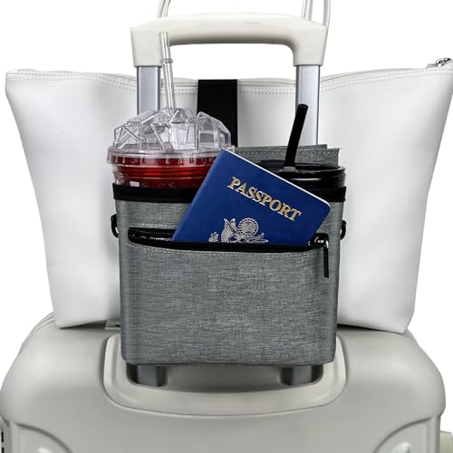 Image of Travel Luggage Cup Holder, Liveagain Drink Caddy, Luggage Cup Holder Attachment, Free Hand Suitcase Drink Carrier for Drinks Beverages, Coffee, Bottles, Snack (Gray)