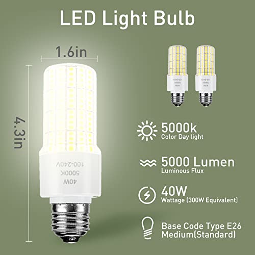 Ca New Sunshine 2 Pack 40W Led Light Bulb(300W Equivalent) 5000 Lumens 5000K Daylight White Led Bulbs E26/E27 Medium Base For Indoor Outdoor Street Office Warehouse Workshop Garage Backyard thumb #1