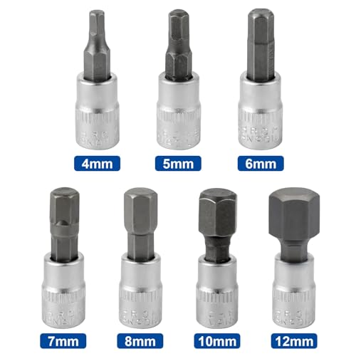Image of DAKCOS Hex Bit Socket Set 1 /4 inch Drive 7 Pieces Allen Key Socket Set Metric 4mm - 12mm S2 Alloy Steel Bit and CR-V Drive Socket