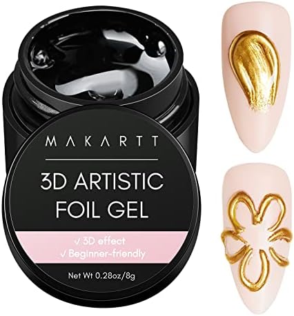 Makartt 3D Nail Foil Glue, 8ml Foil Transfer Gel Foil Adhesive Glue for Nail Foil Sheets, Nail Foil Kit for 3D Gel Nail Art Linear/Shell/Ripple Design Manicure Salon DIY UV Lamp Required