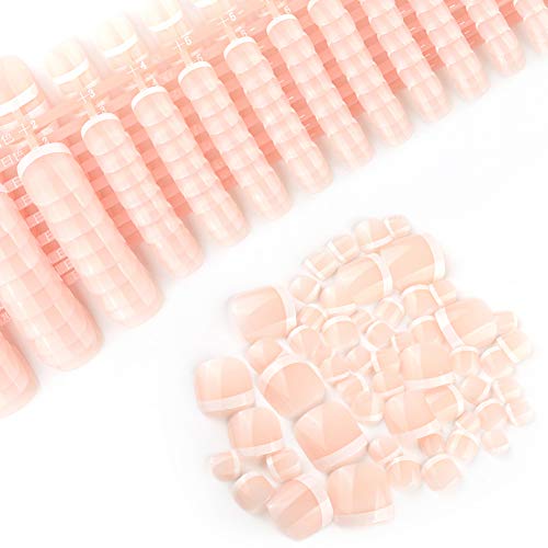 240Pcs French Short False Toenails Glossy Full Cover UV Finish Paint Press on Fake Nail Daily Set （No Glue Included）（Pink）