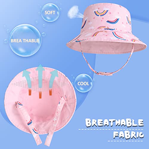 Baby Boy Girl Sun Hat,Adjustable Toddler Kids Upf 50+ Sun Protective Wide Brim Sun Hat,Beach Hat For Girl Boy (2-4 Years,Pink-Rainbow) #TOP2