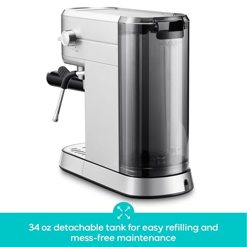 Image of CASABREWS PFAS-Free Espresso Machine with Milk Frother Steam Wand | Non-Toxic, Stainless Steel, 20-Bar, Built-in Pressure Gauge, Powerful Steam Wand for Cappuccino, Small, 34oz Water Tank