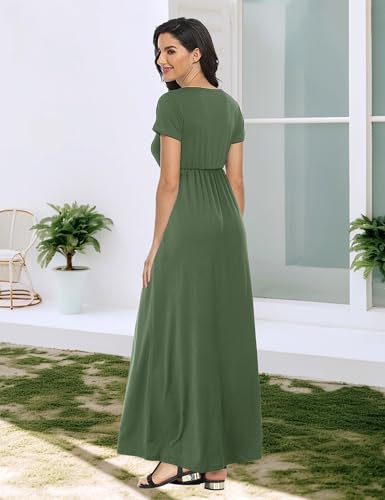 Image of Lacavocor Womens Short Sleeve Maxi Dresses Empire Waist Long Dress
