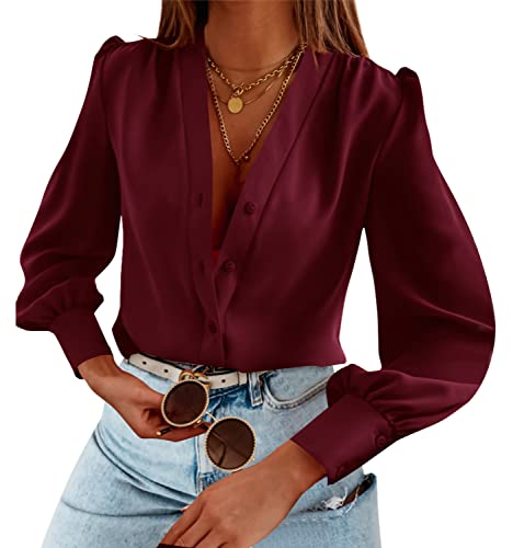 Women's Business Casual Tops Summer Long Sleeve Button Down Shirts