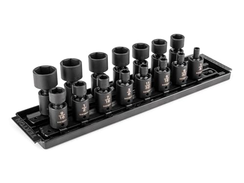 Image of TEKTON 3 /8 Inch Drive Universal Joint Impact Socket, 15-Piece | SID97101 | (1 /4 - 1 in.), Shallow, 6-Point