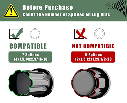 Image of 7 Spline Lug Nuts Key Tuner Large Socket Lugnuts Tool for Wrench with 13 /16inch(21mm) and 7 /8inch(22mm) Hex Replacement 14x1.5 14x2 9 /16 Wheel Lug Nut Drive Lock Black 20mm Inner Diameter