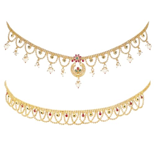 Image of Peora Gold Plated Bridal Jewellery Set with Kamarband Gift for Women Indian Traditional Ethnic Wedding