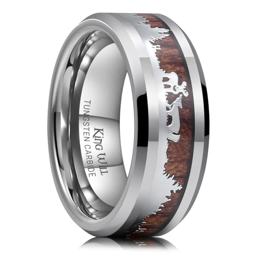 Image of King Will Nature Koa Wood Inlay Tungsten Carbide Wedding Ring 8mm Silver /Black /Gold /Green /Rose Gold /Blue Wedding Band for Men High Polished Anniversary Rings Comfort Fit Size 6-15