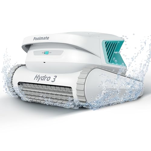 Poolmate Hydro 3 All-in-one Pool Vacuum Robot, 200mins Runtime Cordless Pool Cleaner, 2 150W Brushless Motor+Floor/Wall/Waterline Scrubber Brush,Ideal for Inground/Above-Ground Swimming Pools