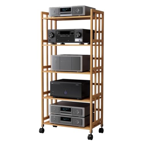 Armoire audio HIFI en bambou premium à 5 niveaux pour équipement stéréo haut de gamme