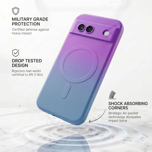 Image of amazon basics Gradient Mag-Safe Case for Google Pixel 8A | Soft Silicone Shockproof Cover with Camera Protection | Slim Lightweight Design | Smooth Touch & Durable - Purple & Gray