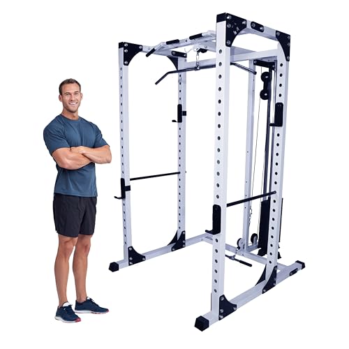 Deltech Fitness Squat Rack with LAT Attachment and 200lb. Weight Stack