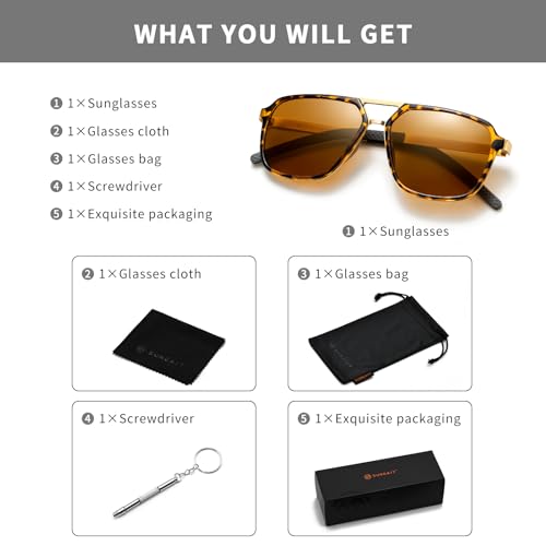 Image of Oversized Retro Aviator Sunglasses for Men Polarized Trendy Rectangle Shades 80s 90s Sun Glasses