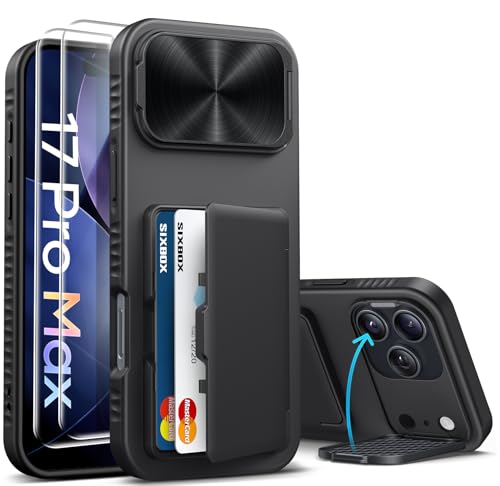 Image of for iPhone 17 Pro Max Case Wallet with Stand, Built-in [2 Pack] Screen Protector & Card Holder & Camera Cover, Military Grade Drop Protection Phone Case for iPhone 17 Pro Max 2025, Black