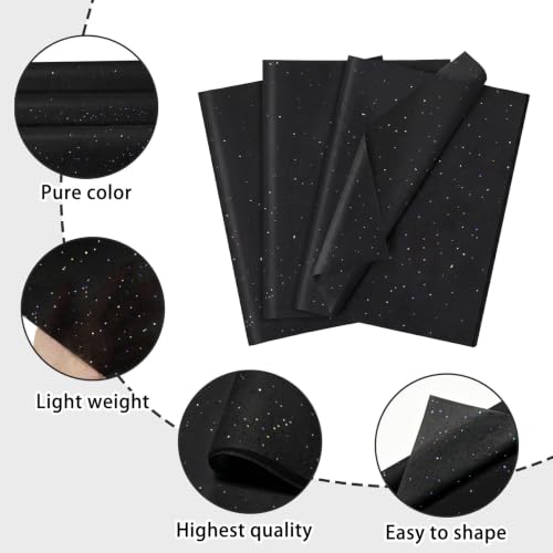 Image of 120 Sheets Black Glitter Tissue Paper, 14x20 Inch Glitter Art Tissue Paper for Gift Bags, Gift Wrap Supplies Bulk for Weddings, Birthday Parties, Crafts & Decoration (Black)