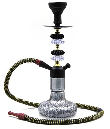 Image of Russian Glass Hookah Set, 16 Inch | Decorative Stem, Black Woven Hose