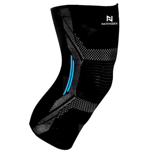 NativoDex Rodillera Estabilizadora de Sujeción Menisco y Ligamento - Rodillera Antideslizante de Compresión para Hombre y Mujer para Tendinitis, Ligamentos, Rotuliano, Dolor (M, Azul)
