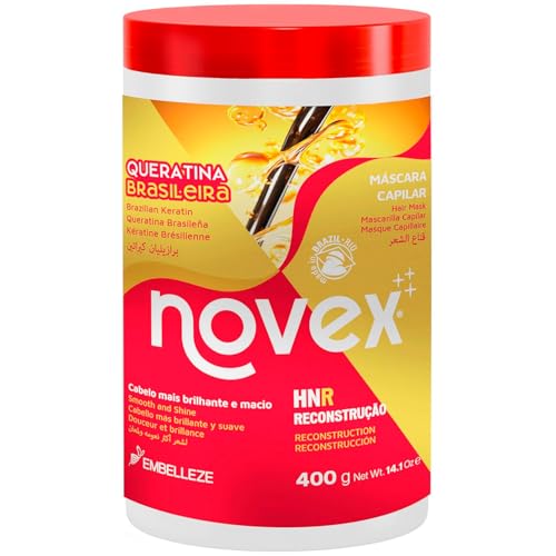 Novex Mascarilla Capilar Acondicionadora con Queratina Brasileña y Queratina de Origen Vegetal Enriquecida con Vitamina E para Hidratación Ultra Profunda, Mascarilla Nutritiva 400 g
