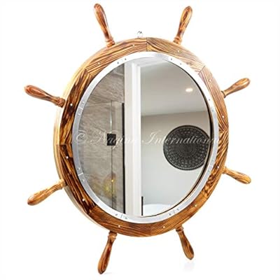 Nagina International Wooden Antique Brown Torched Santorini Beautiful Nautical Sturdy Large Mirror Ship Wheel | Bathroomโฆ 41wAnHfK5bL. SS400