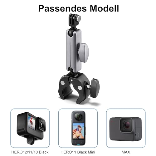 Action Cam - Supporto per moto, in alluminio, con doppia testa a sfera girevole a 360°, filettatura 1/4-20, per GoPro Hero 12 11 10 9 8 7 6 5 D-JI Osmotion Insta-360 X1 Go3 Go2