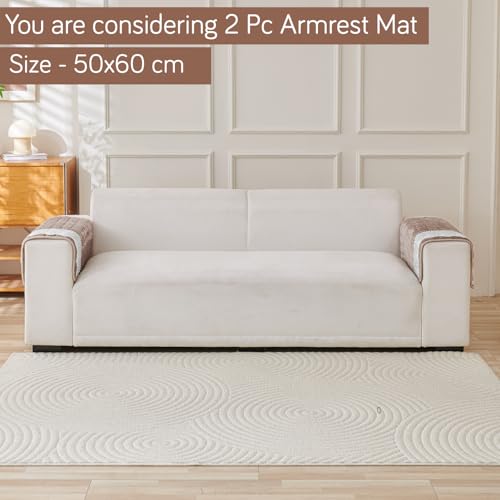 Image of HOKIPO 'BelleLace Series' Imperial Milk Velvet Anti-Slip Sofa Armrest Covers with Lace | 1 Pair - Mocha Brown (AR-5961-BRN*2)