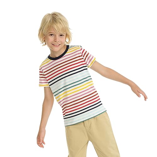 LittleSpring Boys Girls T Shirt Rainbow Striped Cotton Crewneck Tees for Kids Fashion2