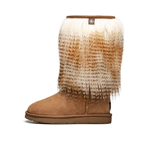 AUMU Women's Faux Fur Boot Furry Fluffy Short Snow Boot Sheep Insole3