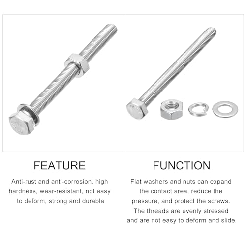 Image of METALLIXITY Hex Head Screws Bolts, Nuts, Flat & Lock Washers Kits (M10-1.5x120mm) 6 Set, Stainless Steel Fully Threaded Machine Screws Bolt Set - for Home Appliance Equipment