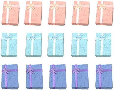 15Pcs Paper Jewelry Gifts Boxes with Bow-Knot for Gift-Wrapping Jewelry Display Ring Necklaces Earrings and More, Decorative Box Gift Packaging Box with 3 Bright Colors