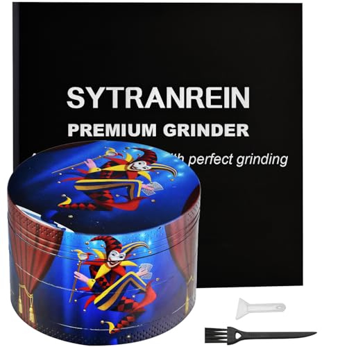 Sytranrein Macina erbe aromatiche, Ø 63 mm, 4 pezzi, con raccoglitore per polline, macina in metallo per erbe secche e spezie, design clown (blu)